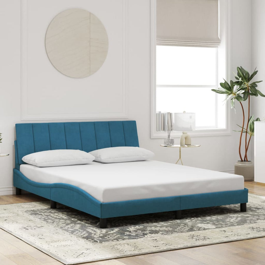 Bedframe Met Hoofdeinde Fluweel 160 x 200 cm Blauw