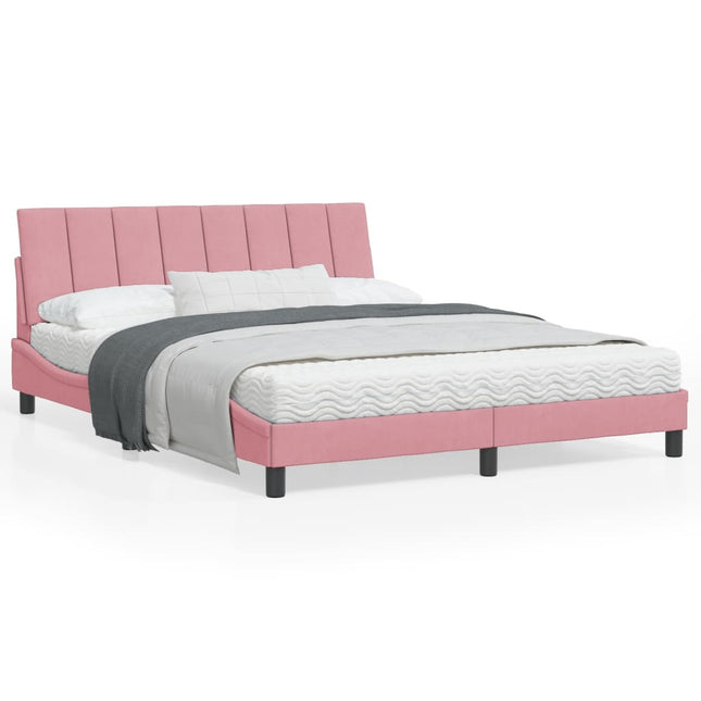 Bedframe Met Hoofdeinde Fluweel Roze 160X200 Cm