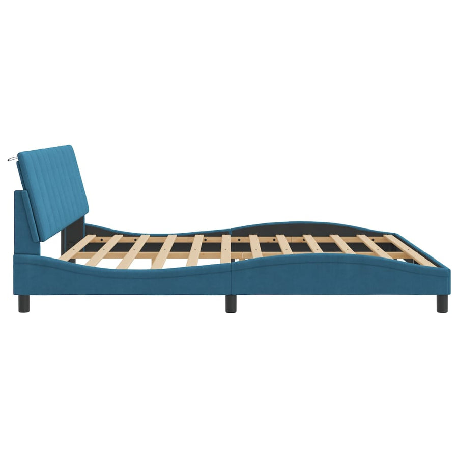 Bedframe Met Hoofdeinde Fluweel Blauw 200 x 200 cm Roze