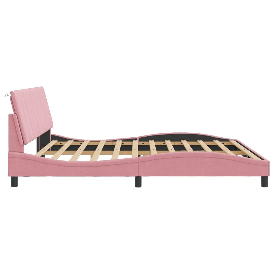 Bedframe Met Hoofdeinde Fluweel Roze 200 x 200 cm Blauw