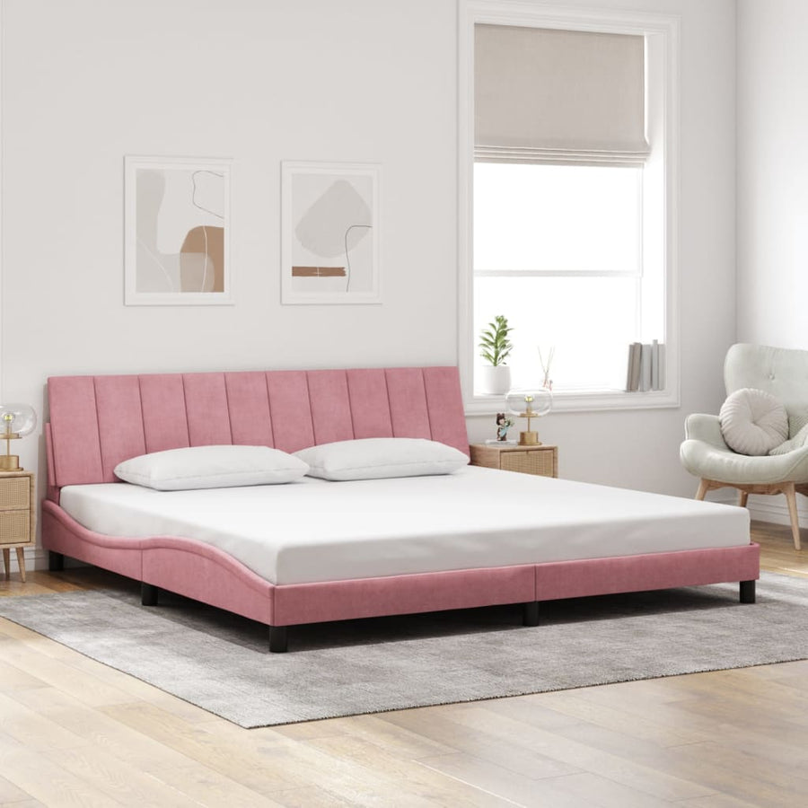 Bedframe Met Hoofdeinde Fluweel Roze 200 x 200 cm Blauw