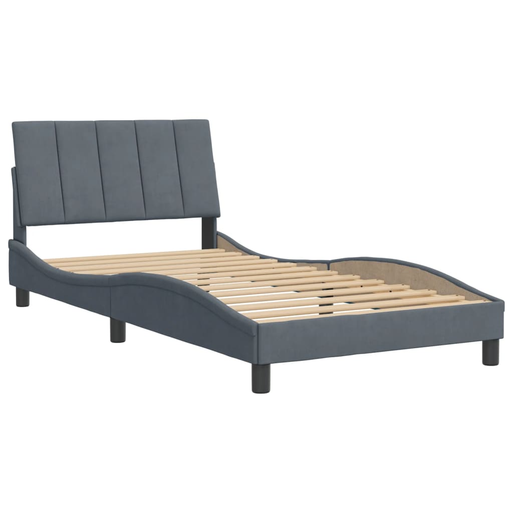 Bedframe zonder matras "Hanko" fluweel donkergrijs 100x203 cm