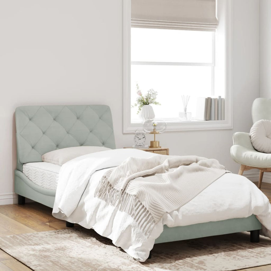 Bedframe met hoofdeinde fluweel lichtgrijs 80x200 cm