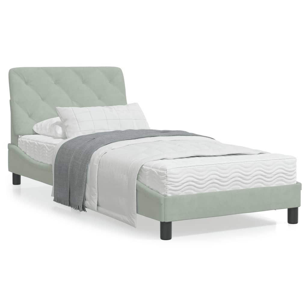Bedframe met hoofdeinde fluweel lichtgrijs 80x200 cm