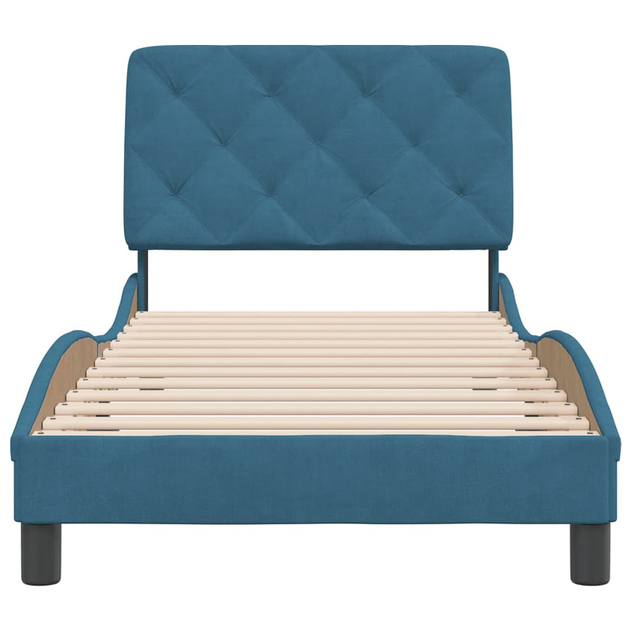 Bedframe met hoofdbord fluweel blauw 80x200 cm