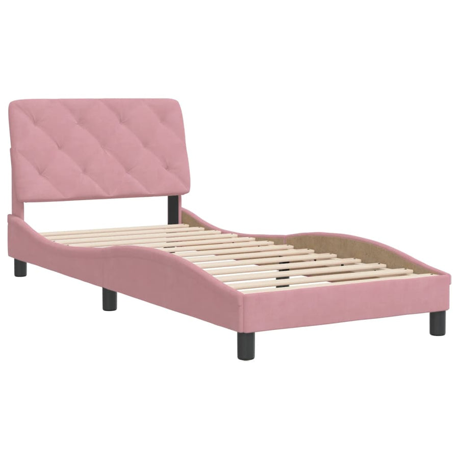 Bedframe met hoofdeinde fluweel roze 80x200 cm