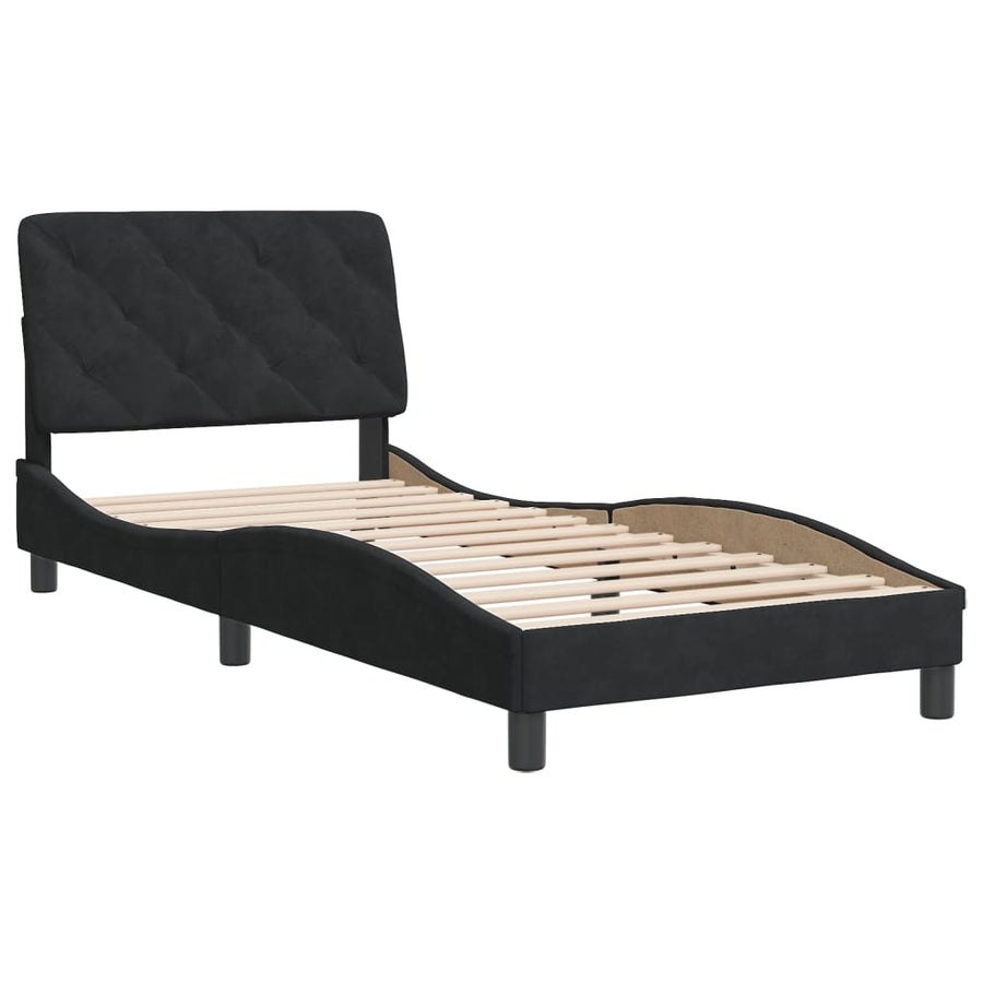 Bedframe met hoofdeinde fluweel zwart 90x190 cm