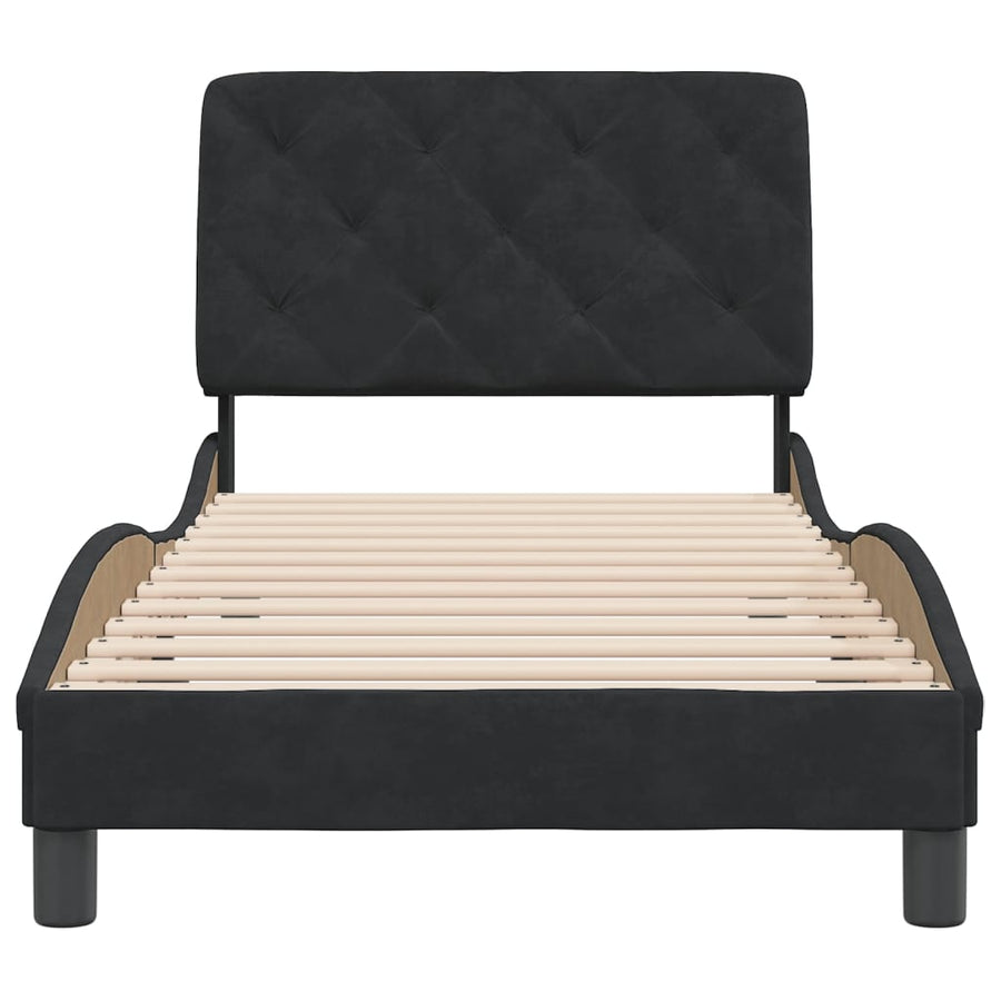 Bedframe met hoofdeinde fluweel zwart 90x190 cm