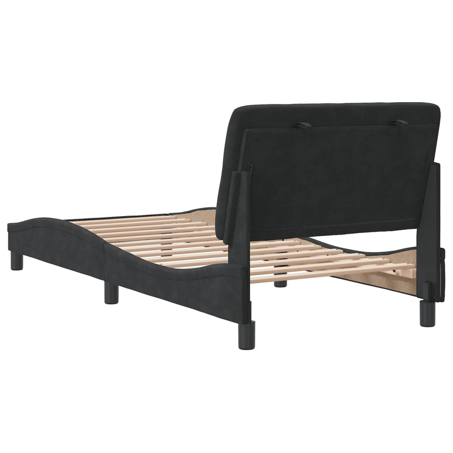 Bedframe met hoofdeinde fluweel zwart 90x190 cm
