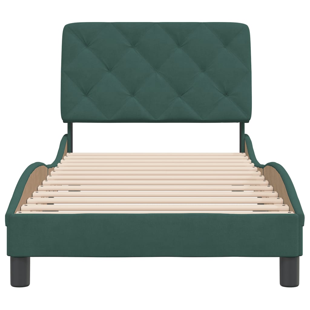 Bedframe met hoofdeinde fluweel donkergroen 90x190 cm