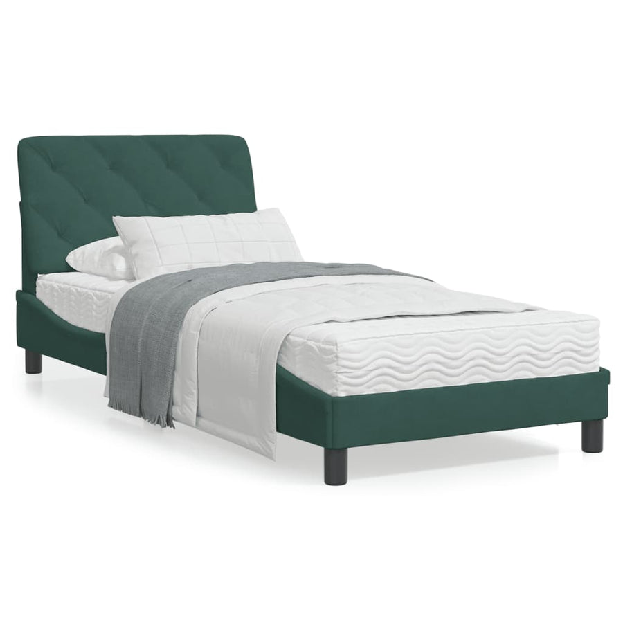 Bedframe met hoofdeinde fluweel donkergroen 90x190 cm