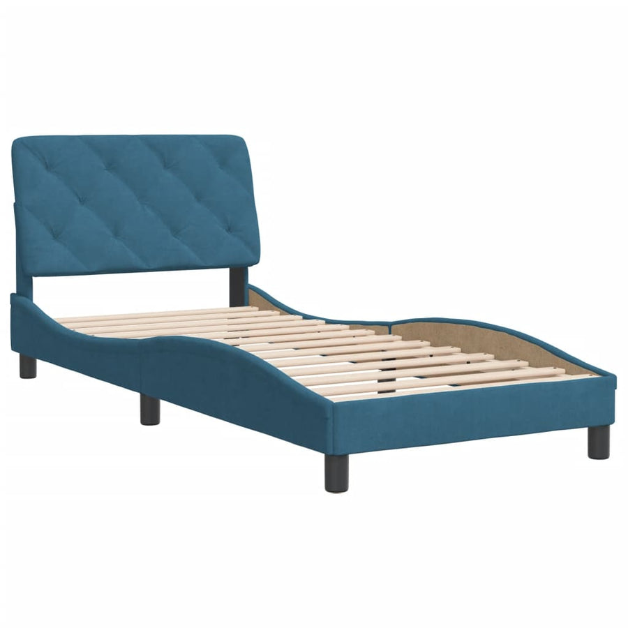 Bedframe met hoofdeinde fluweel blauw 90x190 cm