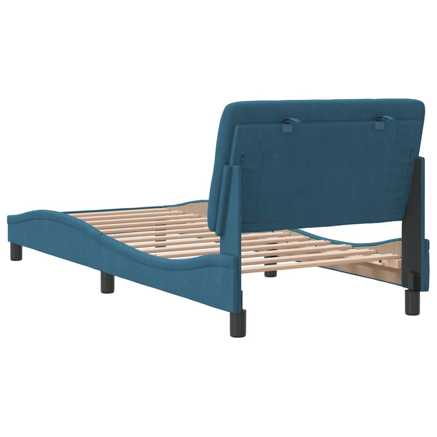 Bedframe met hoofdeinde fluweel blauw 90x190 cm