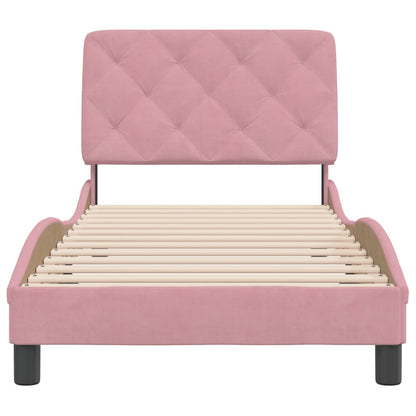 Bedframe met hoofdeinde fluweel roze 90x190 cm