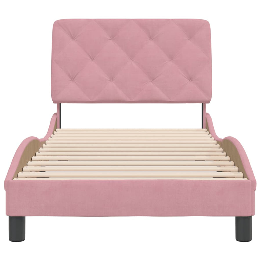 Bedframe met hoofdeinde fluweel roze 90x190 cm