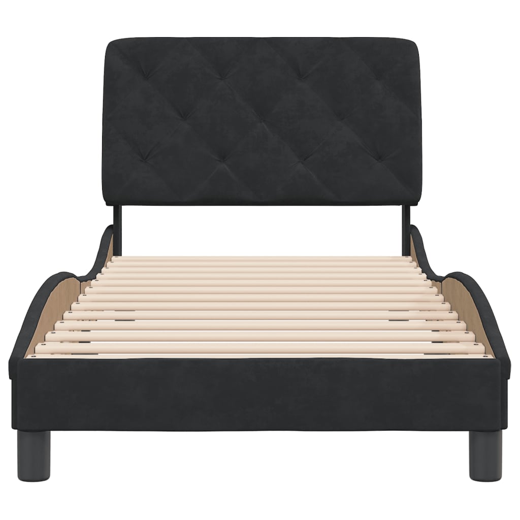 Bedframe met hoofdeinde fluweel zwart 90x200 cm