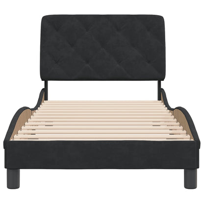 Bedframe met hoofdeinde fluweel zwart 90x200 cm