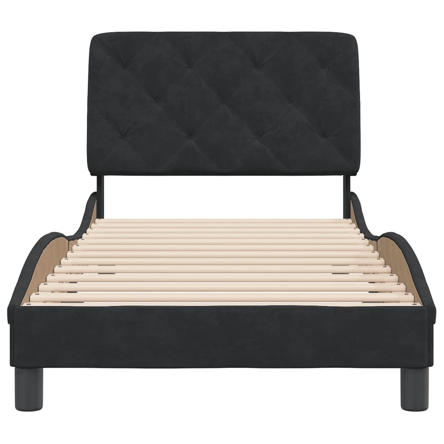 Bedframe met hoofdeinde fluweel zwart 90x200 cm