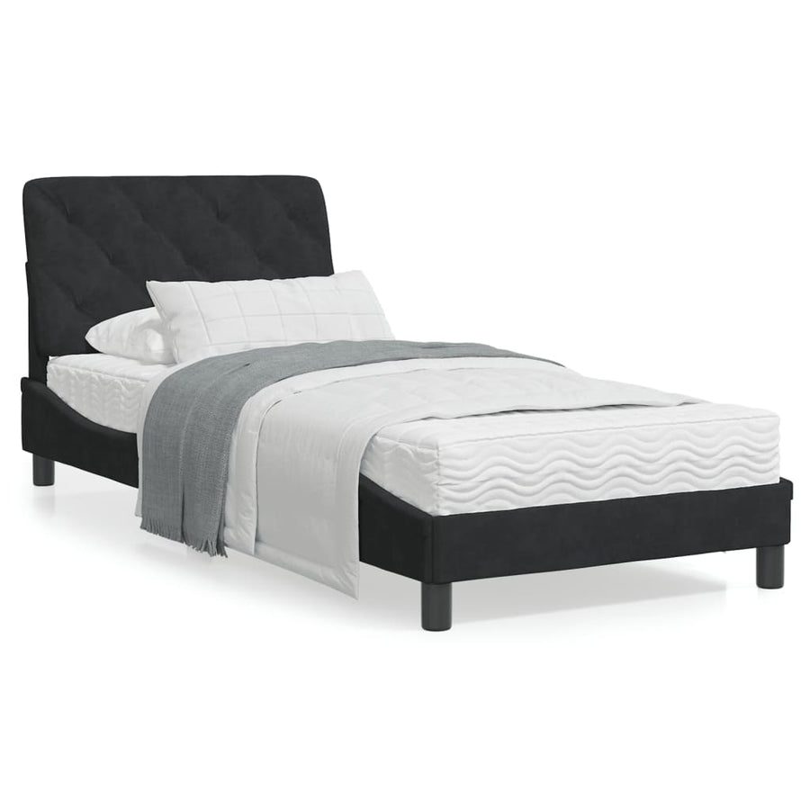 Bedframe met hoofdeinde fluweel zwart 90x200 cm