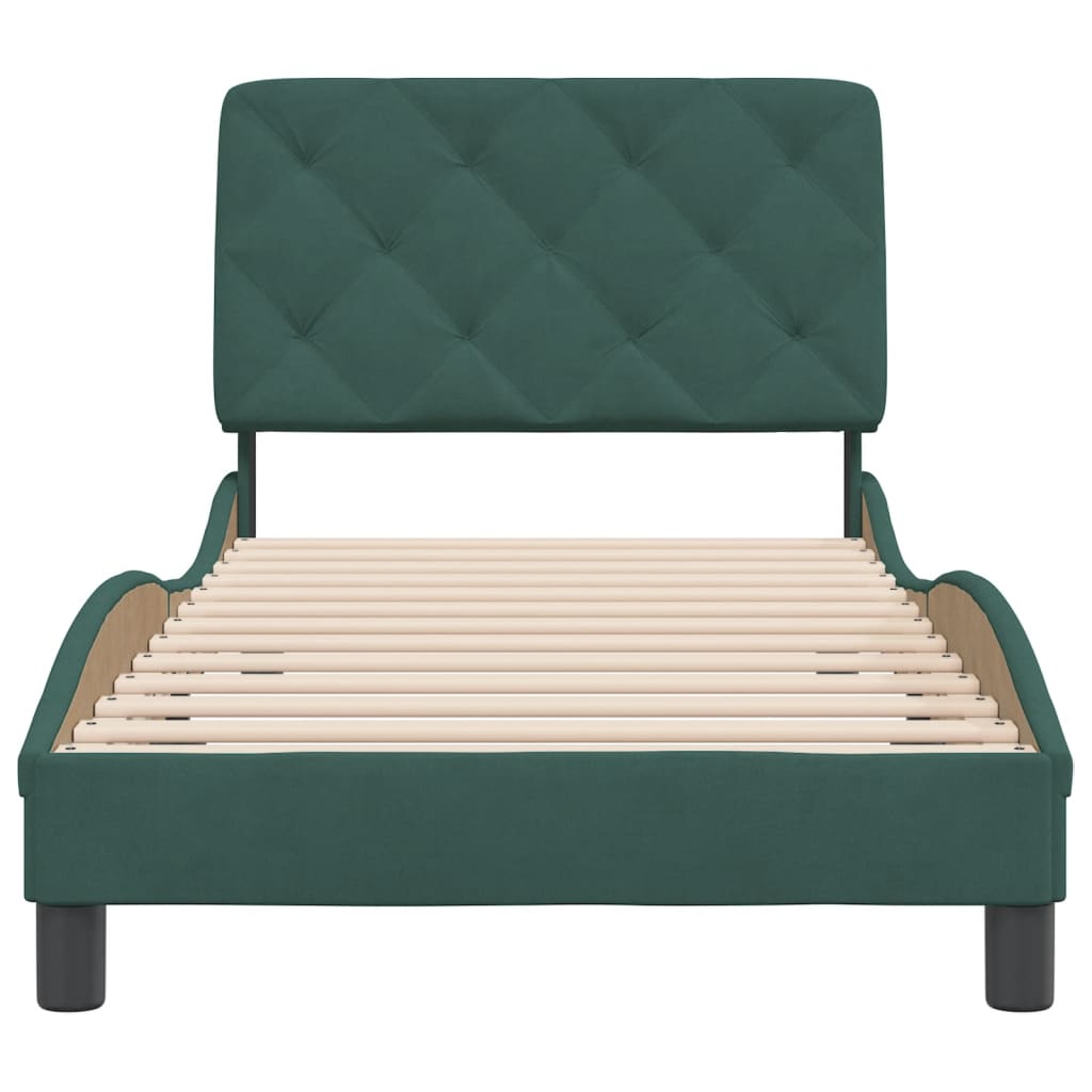 Bedframe met hoofdeinde fluweel donkergroen 90x200 cm