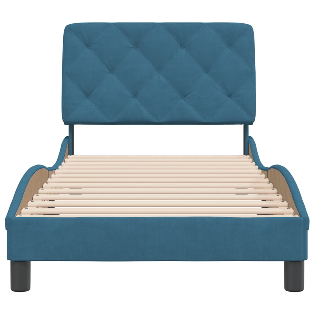 Bedframe met hoofdbord fluweel blauw 90x200 cm