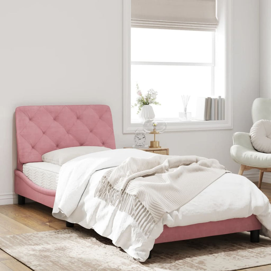 Bedframe met hoofdeinde fluweel roze 90x200 cm