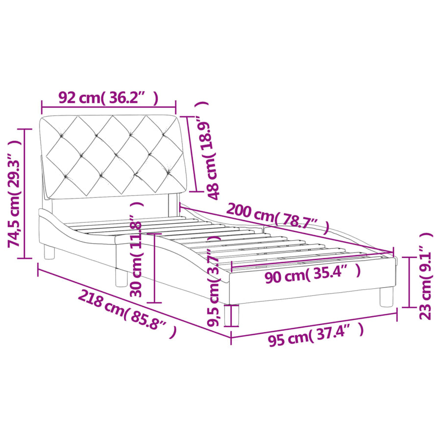 Bedframe met hoofdeinde fluweel roze 90x200 cm