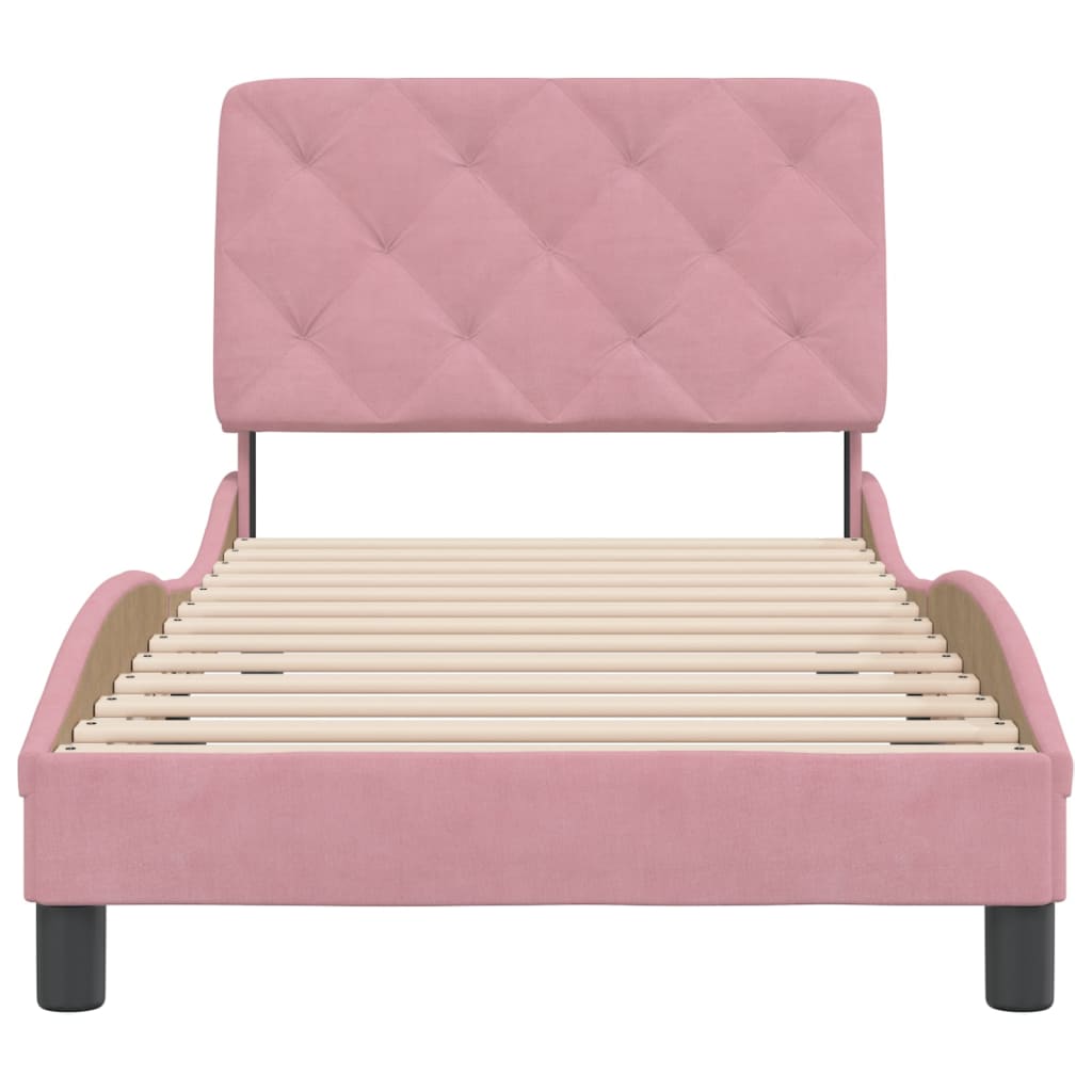 Bedframe met hoofdeinde fluweel roze 90x200 cm