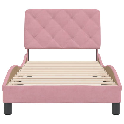 Bedframe met hoofdeinde fluweel roze 90x200 cm