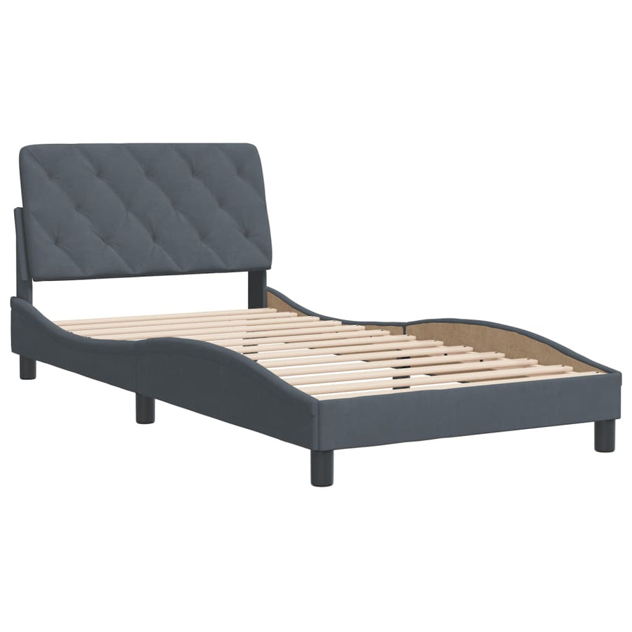 Bedframe met hoofdeinde fluweel donkergrijs 100x200 cm
