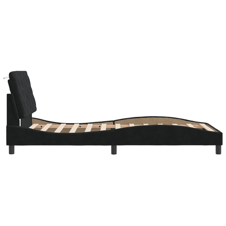 Bedframe met hoofdeinde fluweel zwart 100x200 cm