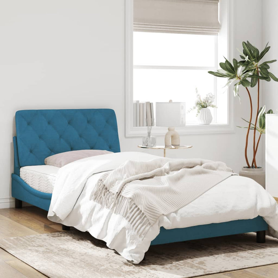 Bedframe met hoofdeinde fluweel blauw 100x200 cm