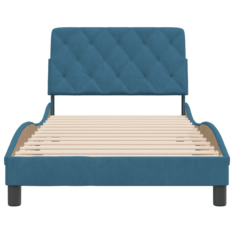 Bedframe met hoofdeinde fluweel blauw 100x200 cm