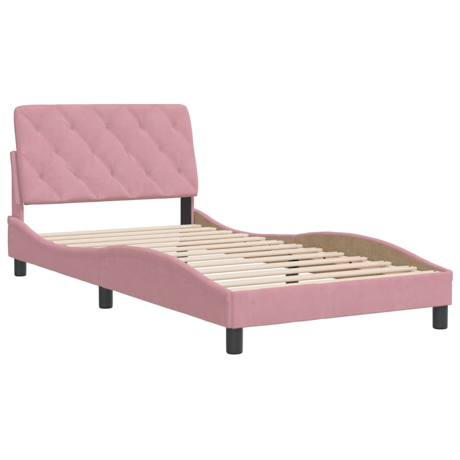 Bedframe met hoofdeinde fluweel roze 100x200 cm