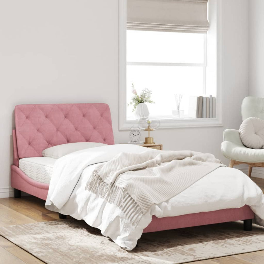 Bedframe met hoofdeinde fluweel roze 100x200 cm