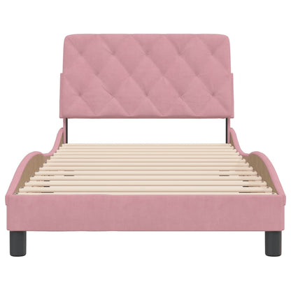 Bedframe met hoofdeinde fluweel roze 100x200 cm
