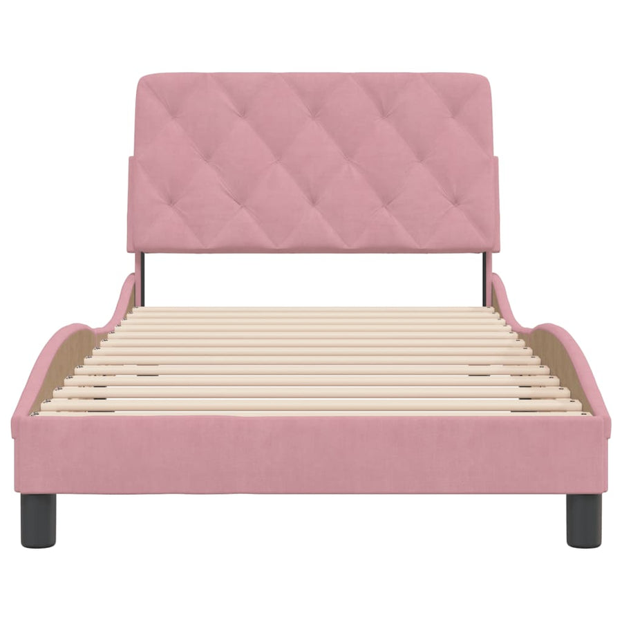 Bedframe met hoofdeinde fluweel roze 100x200 cm