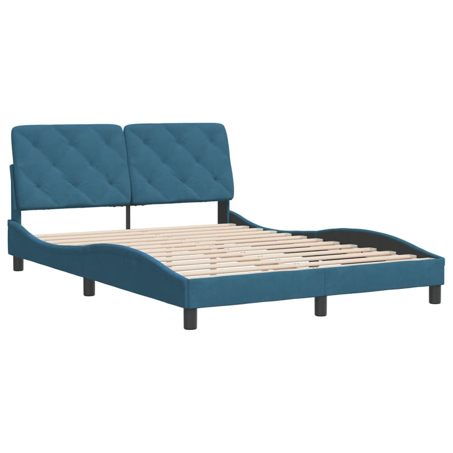 Bedframe met hoofdeinde fluweel blauw 120x200 cm
