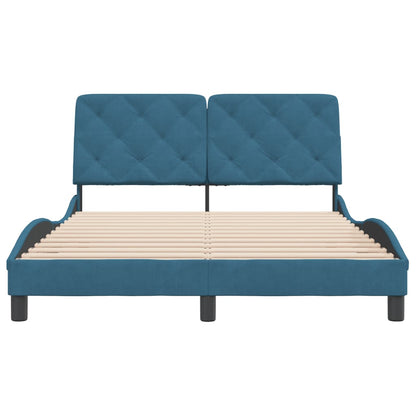 Bedframe met hoofdeinde fluweel blauw 120x200 cm