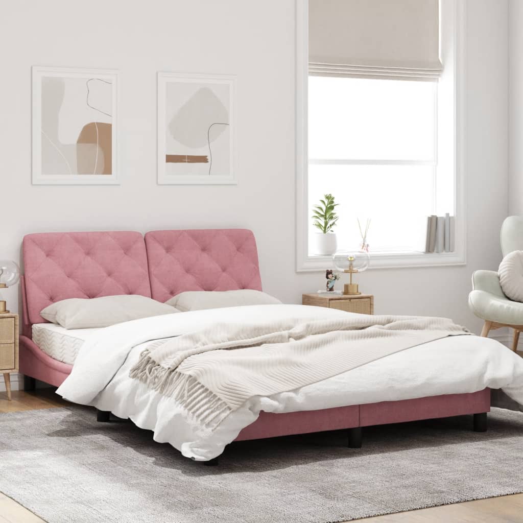 Bedframe met hoofdeinde fluweel roze 120x200 cm
