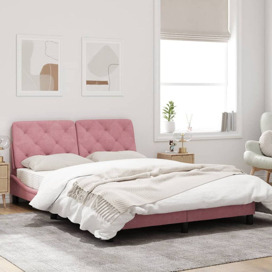 Bedframe met hoofdeinde fluweel roze 120x200 cm
