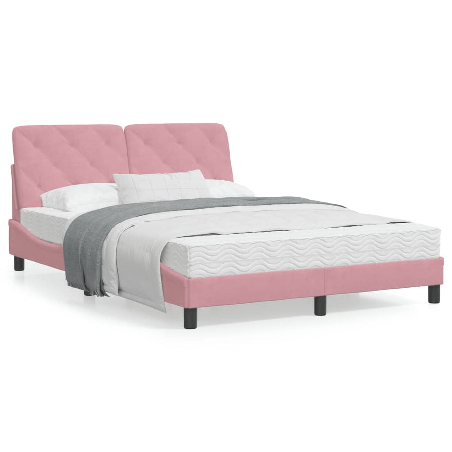 Bedframe met hoofdeinde fluweel roze 120x200 cm
