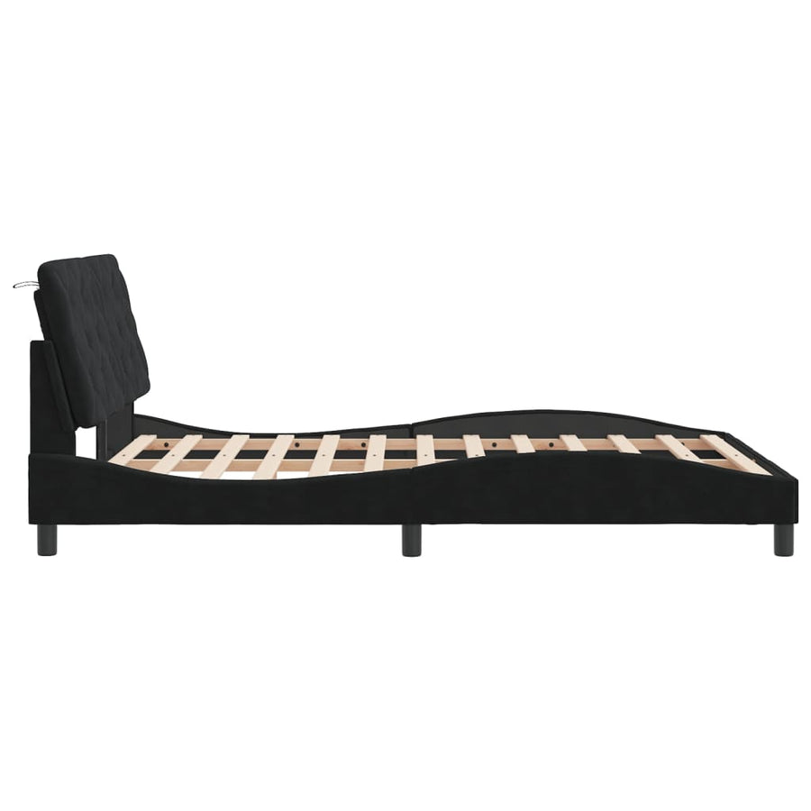 Bedframe met hoofdeinde fluweel zwart 140x190 cm