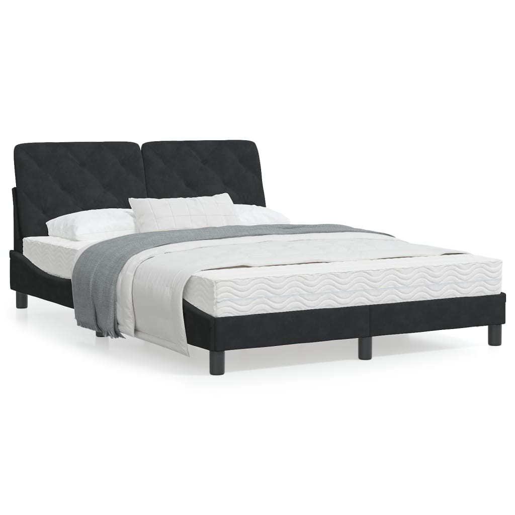 Bedframe met hoofdeinde fluweel zwart 140x190 cm