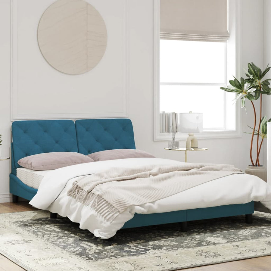 Bedframe met hoofdeinde fluweel blauw 140x190 cm