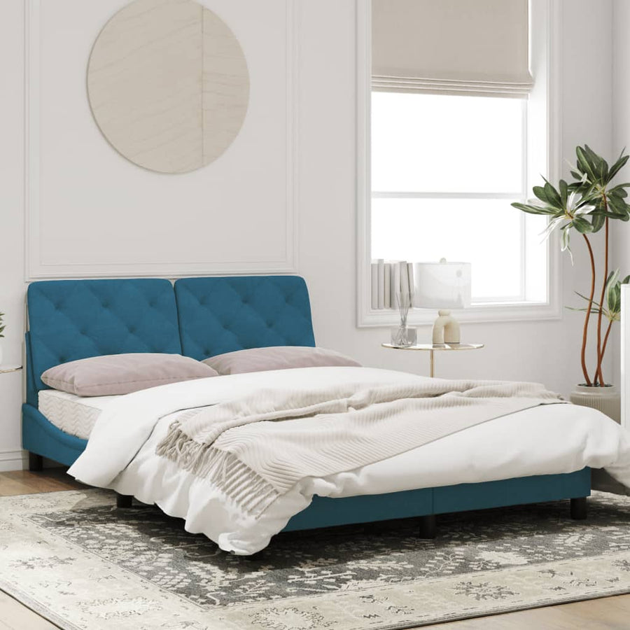 Bedframe met hoofdeinde fluweel blauw 140x200 cm