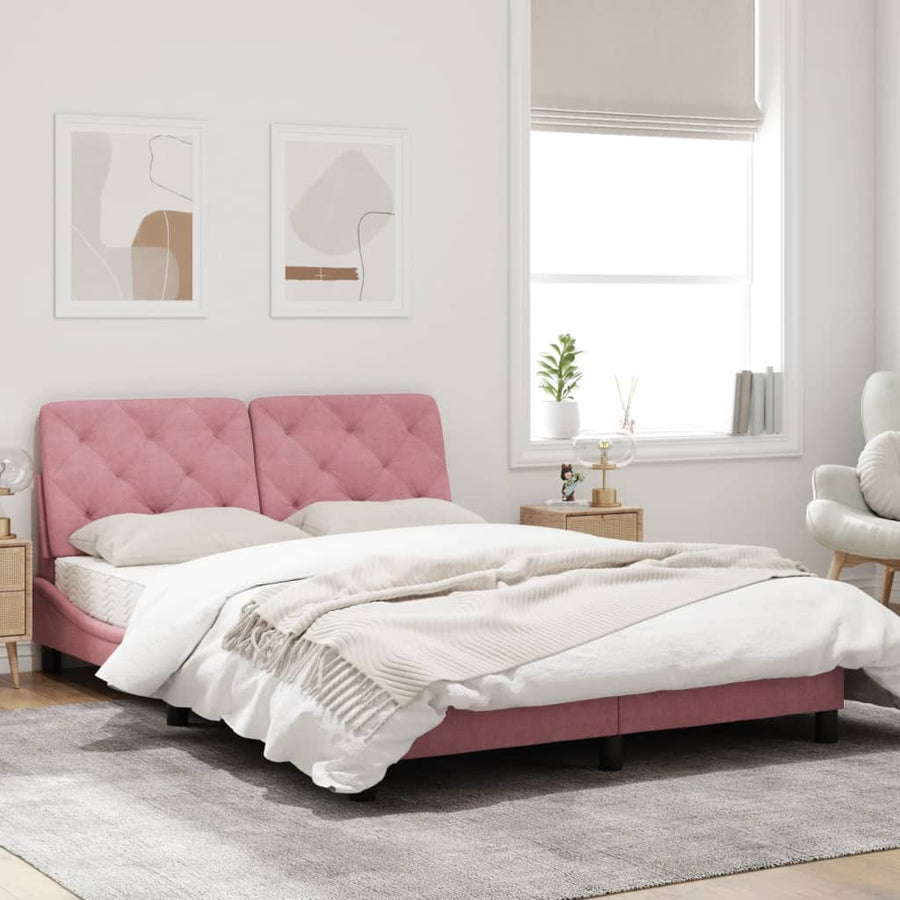 Bedframe met hoofdeinde fluweel roze 140x200 cm