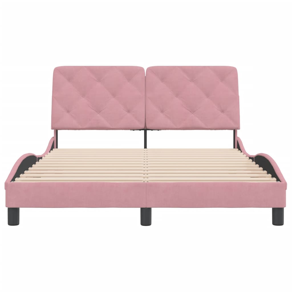 Bedframe met hoofdeinde fluweel roze 140x200 cm
