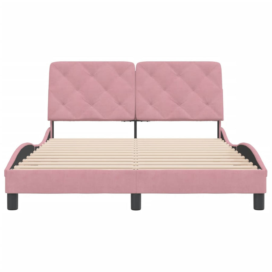 Bedframe met hoofdeinde fluweel roze 140x200 cm