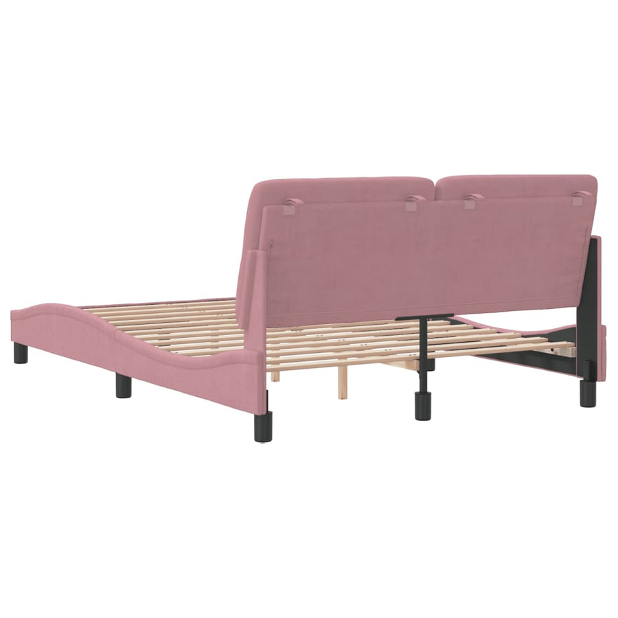 Bedframe met hoofdeinde fluweel roze 140x200 cm